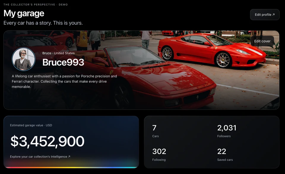 Bruce’s demonstration car collection and dollar valuations inside DriveGT